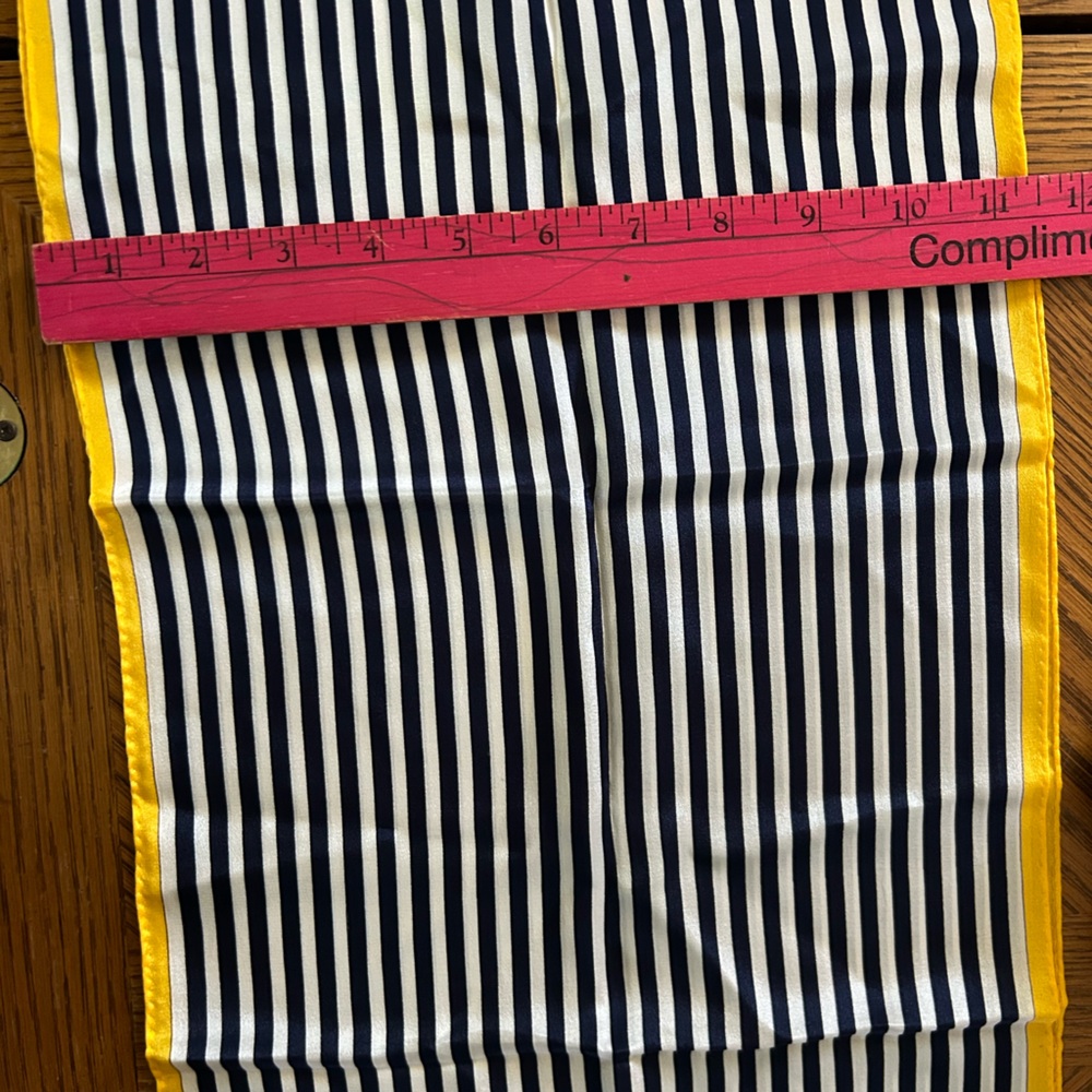 Vintage BILL BLASS Blue & Yellow Striped and Polka Dot Silk Scarf - Picture 9 of 12